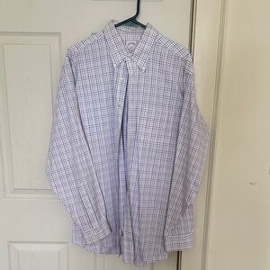 Brooks Brothers Men's Plaid Shirt - White and Blue